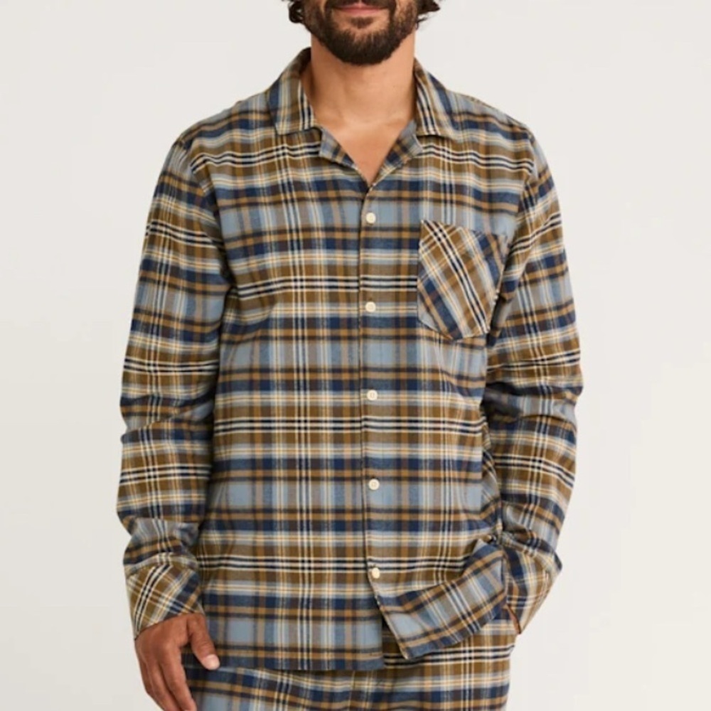 Pendleton Pajama Top Blue Brown Plaid Flannel Men’s XL 100% Cotton Button Front